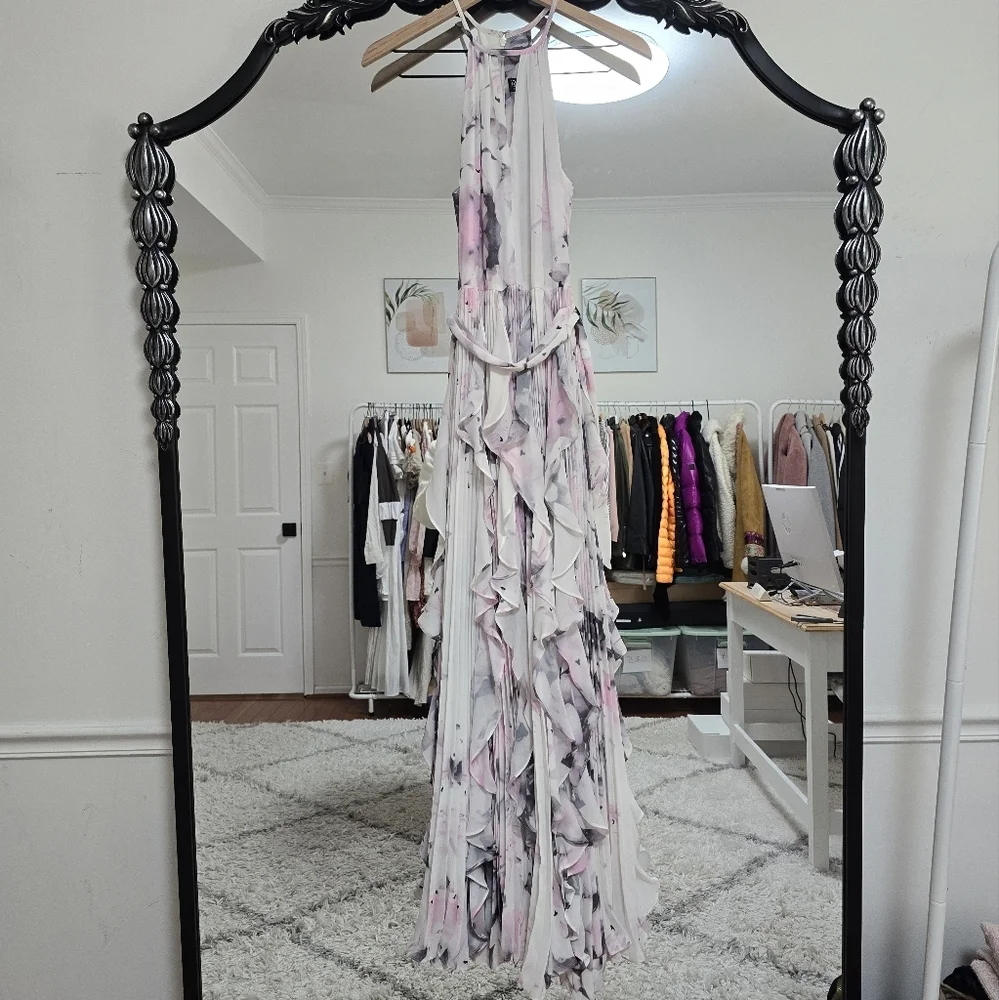 Parker black printed sleevless pleated ruffle maxi dress Size 2 - Picture 5 of 13